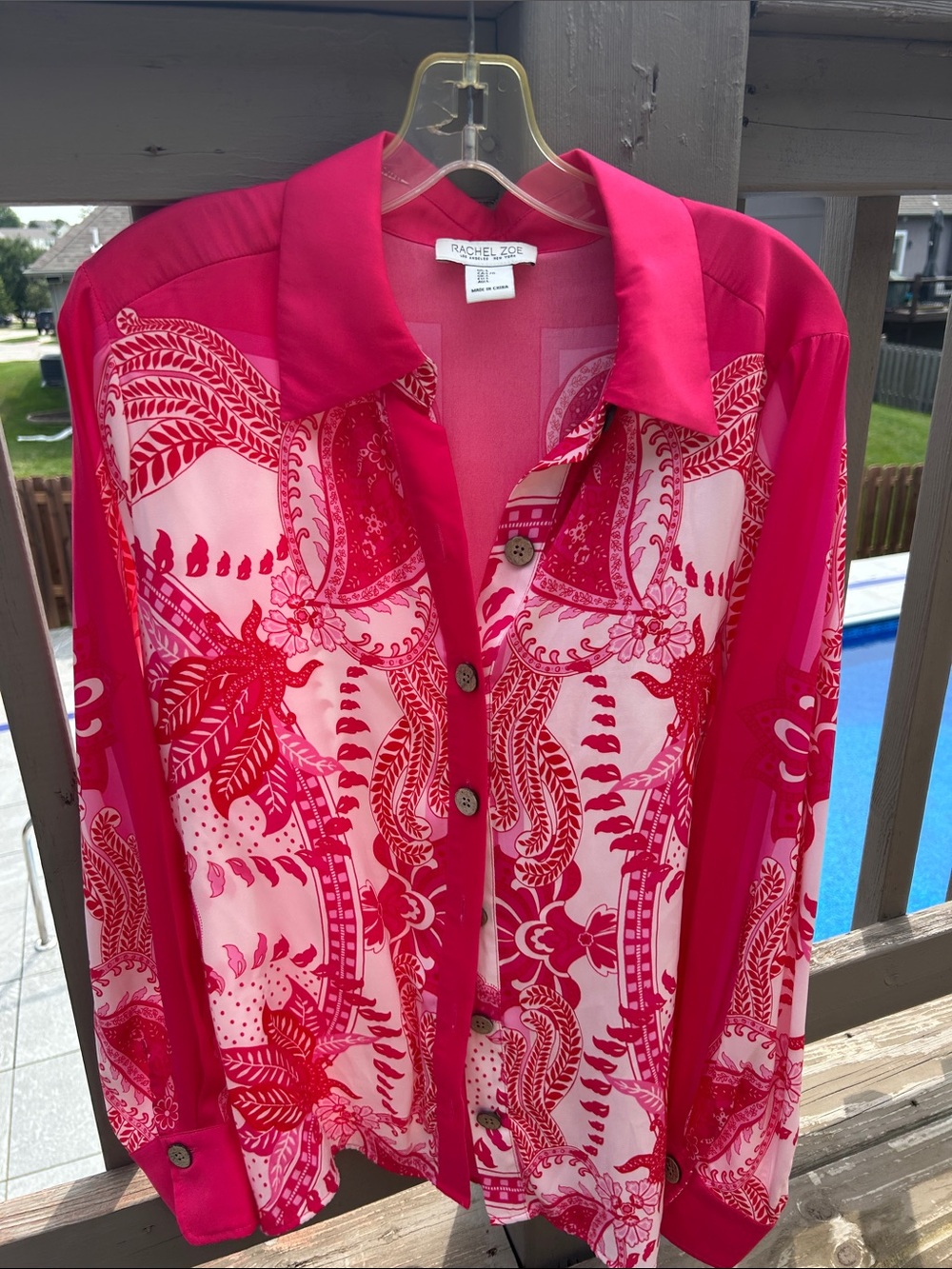 Rachel Zoe Fuchsia Pink Paisley Floral Button-Down Shirt